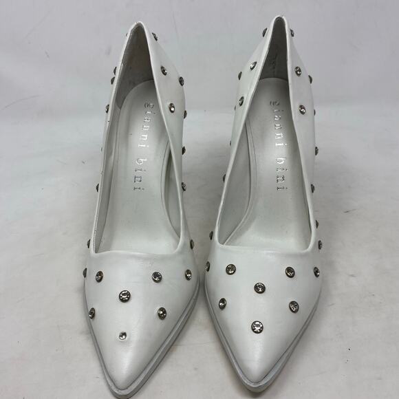 Gianni Bini Women’s White Leather  Rhinestone-Studded Pointed Heels Size 7 - Picture 3 of 9